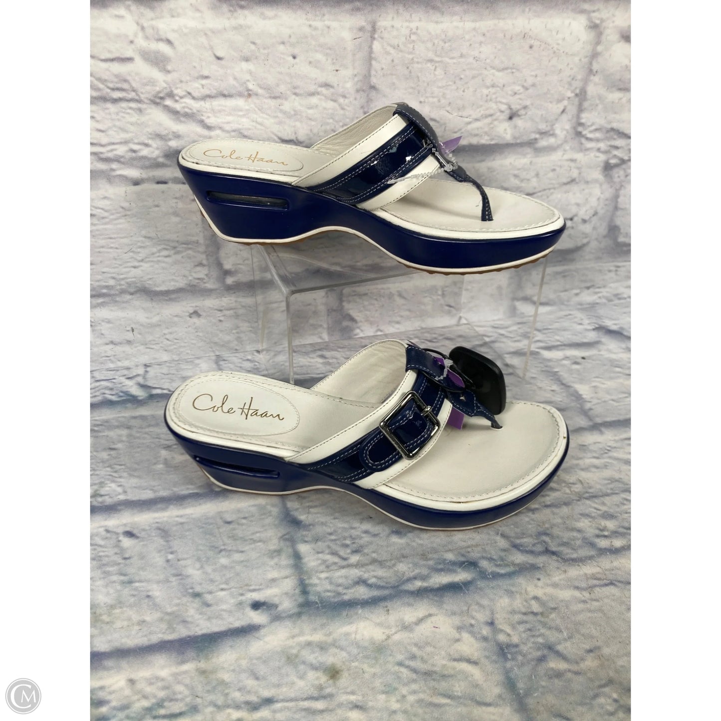 Sandals Heels Wedge By Cole-haan In Blue & White, Size: 7