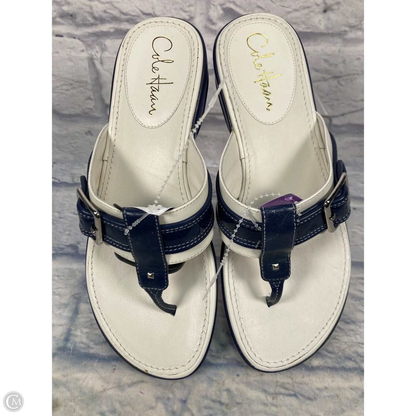 Sandals Heels Wedge By Cole-haan In Blue & White, Size: 7