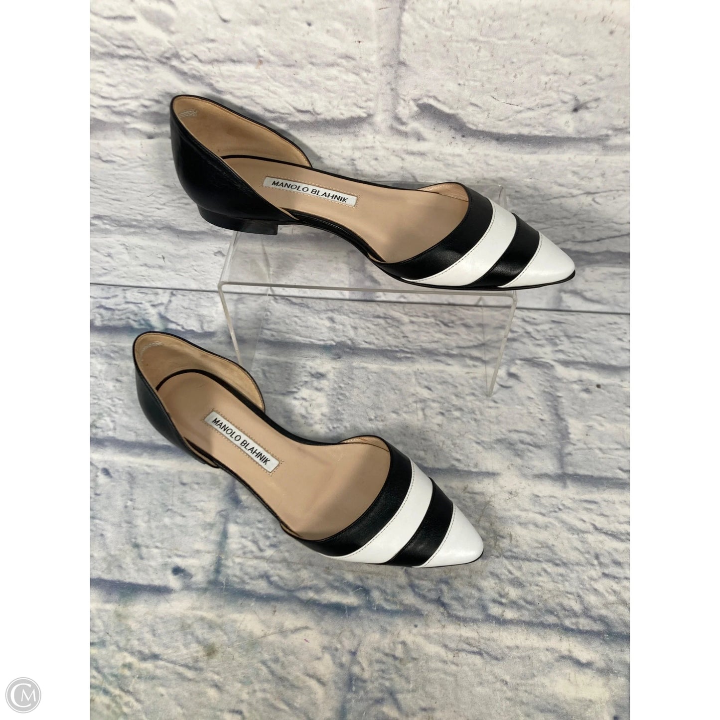 Shoes Luxury Designer By Manolo Blahnik In Black & White, Size: 6