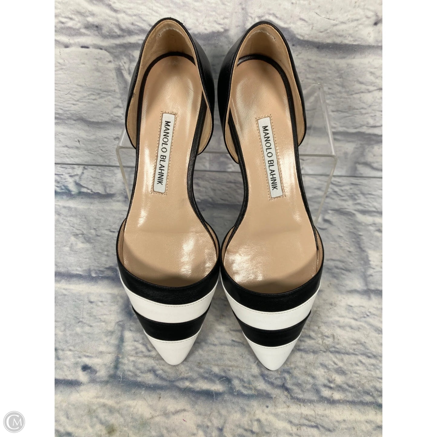 Shoes Luxury Designer By Manolo Blahnik In Black & White, Size: 6