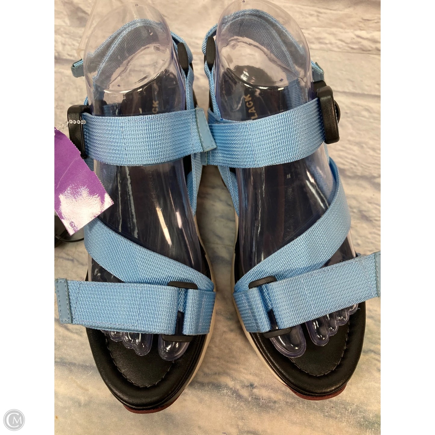 Sandals Flats By Clothes Mentor In Blue & Cream, Size: 7.5