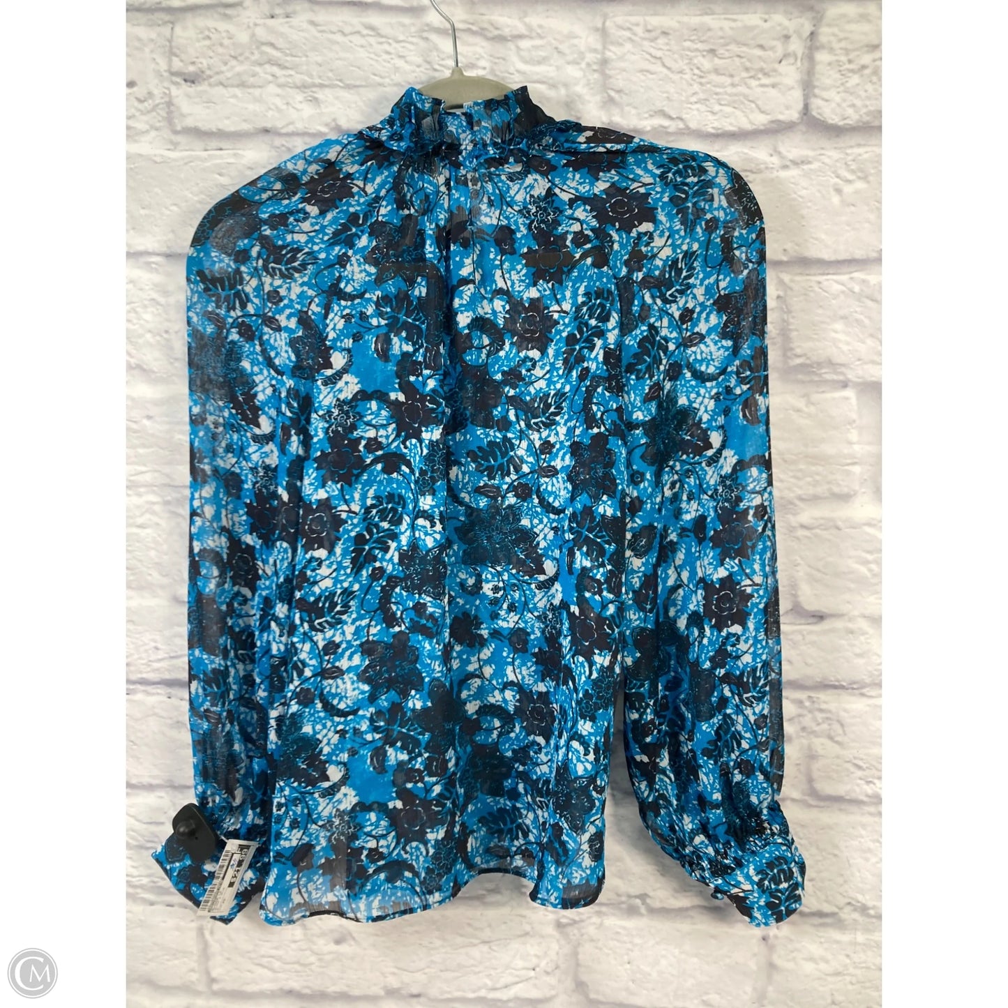 Blouse Long Sleeve By Anthropologie In Black & Blue, Size: Xs