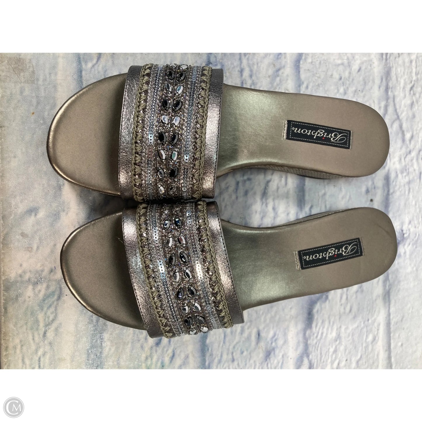 Sandals Heels Wedge By Brighton In Grey & Tan, Size: 10