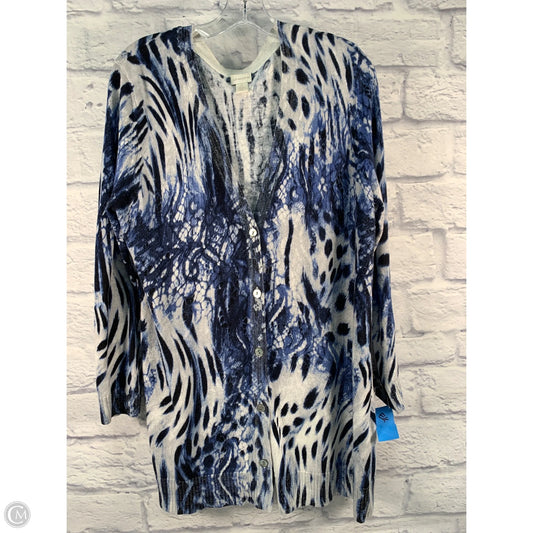 Sweater Cardigan By Chicos In Blue & White, Size: L