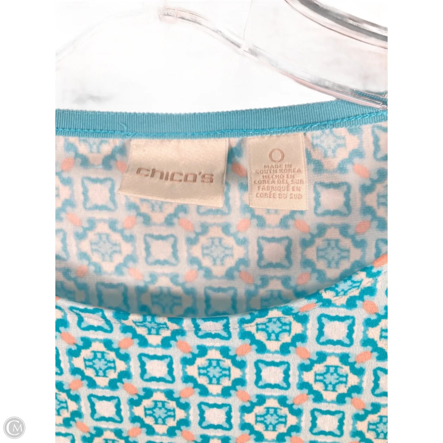 Top 3/4 Sleeve By Chicos In Blue & Orange, Size: S