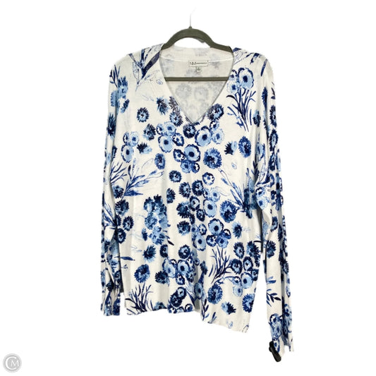 Sweater Designer By Neiman Marcus In Blue & White, Size: L