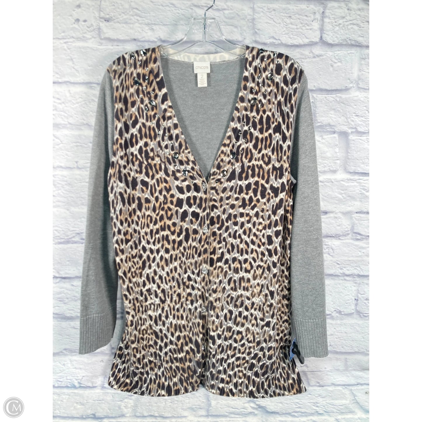 Sweater Cardigan By Chicos In Animal Print, Size: L