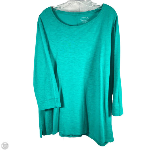 Top 3/4 Sleeve By Chicos In Green, Size: Xl