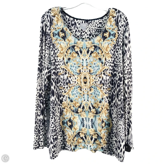 Top Long Sleeve By Chicos In Blue & White, Size: Xl