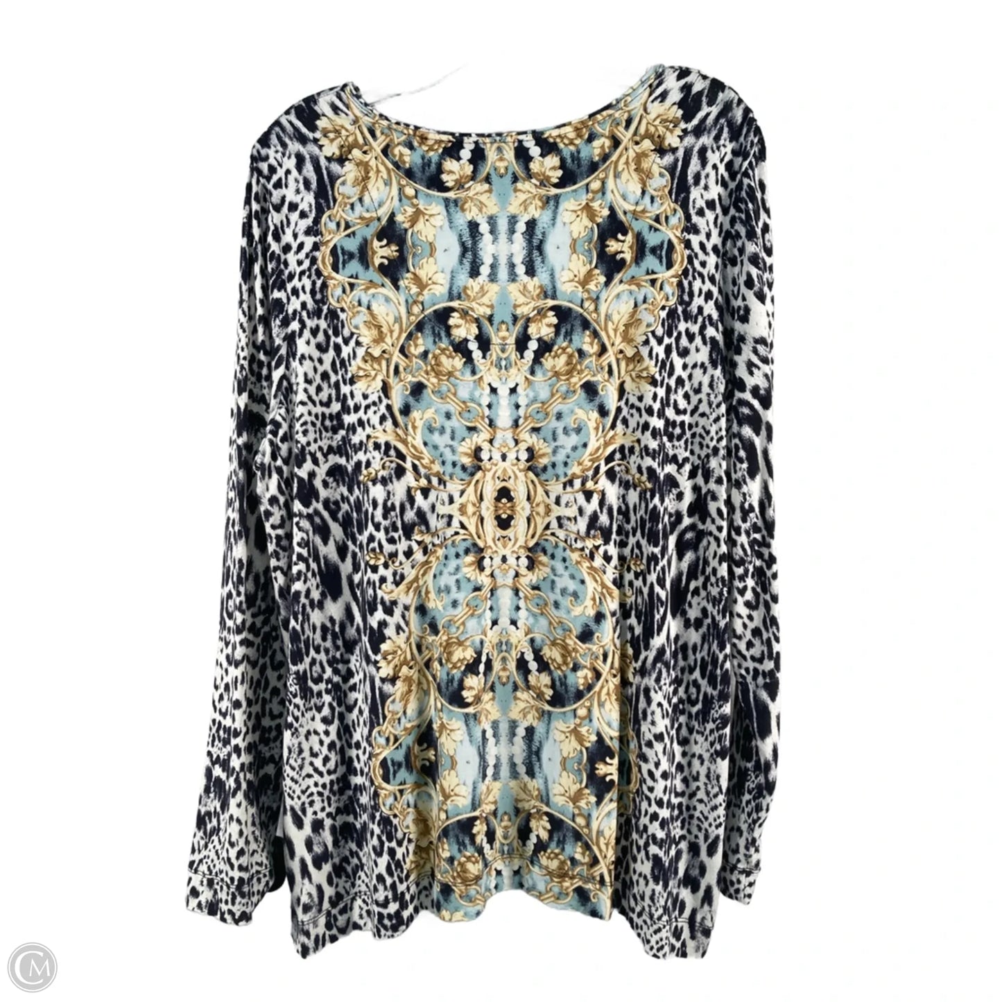 Top Long Sleeve By Chicos In Blue & White, Size: Xl