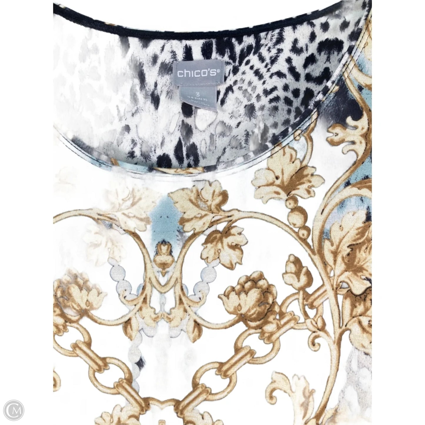 Top Long Sleeve By Chicos In Blue & White, Size: Xl