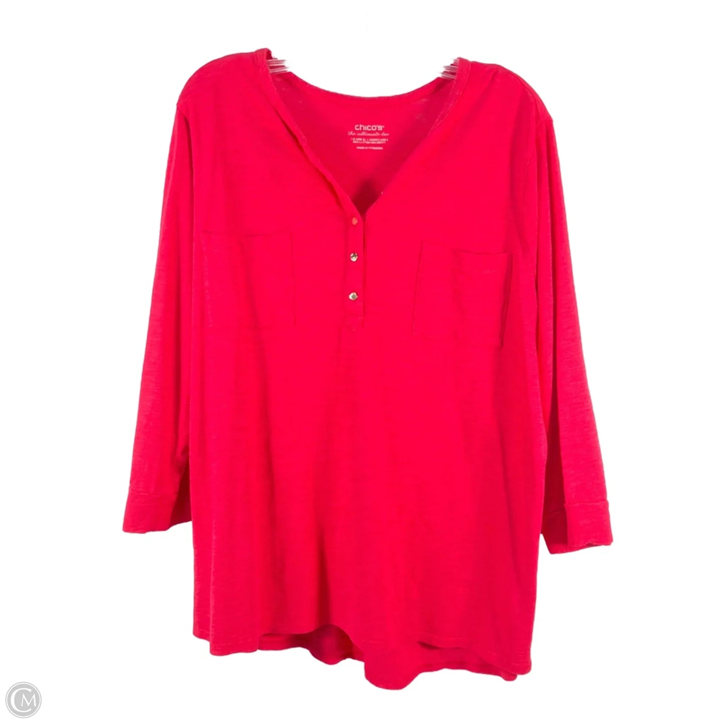 Top 3/4 Sleeve By Chicos In Pink, Size: Xl