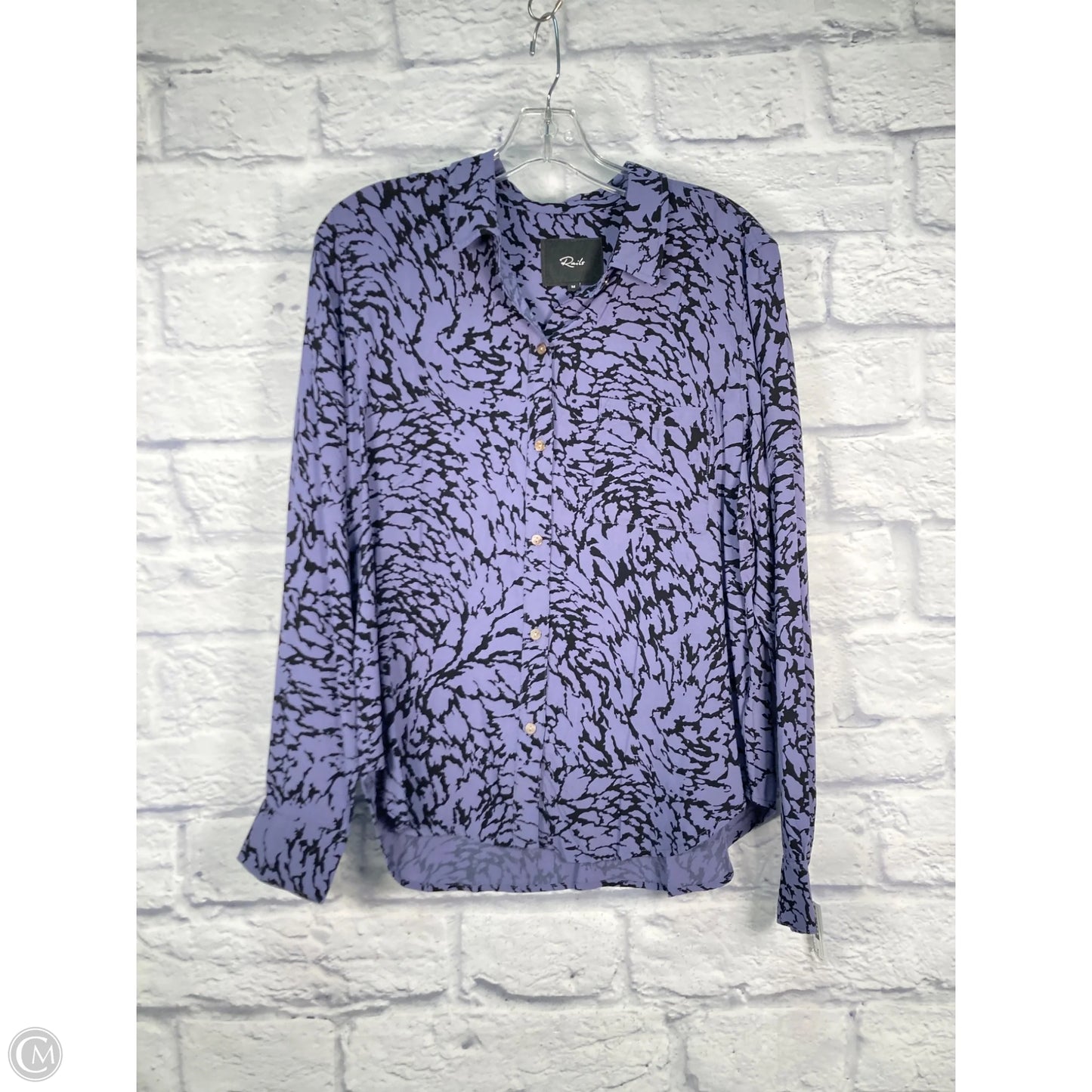 Blouse Long Sleeve By Rails In Black & Purple, Size: M