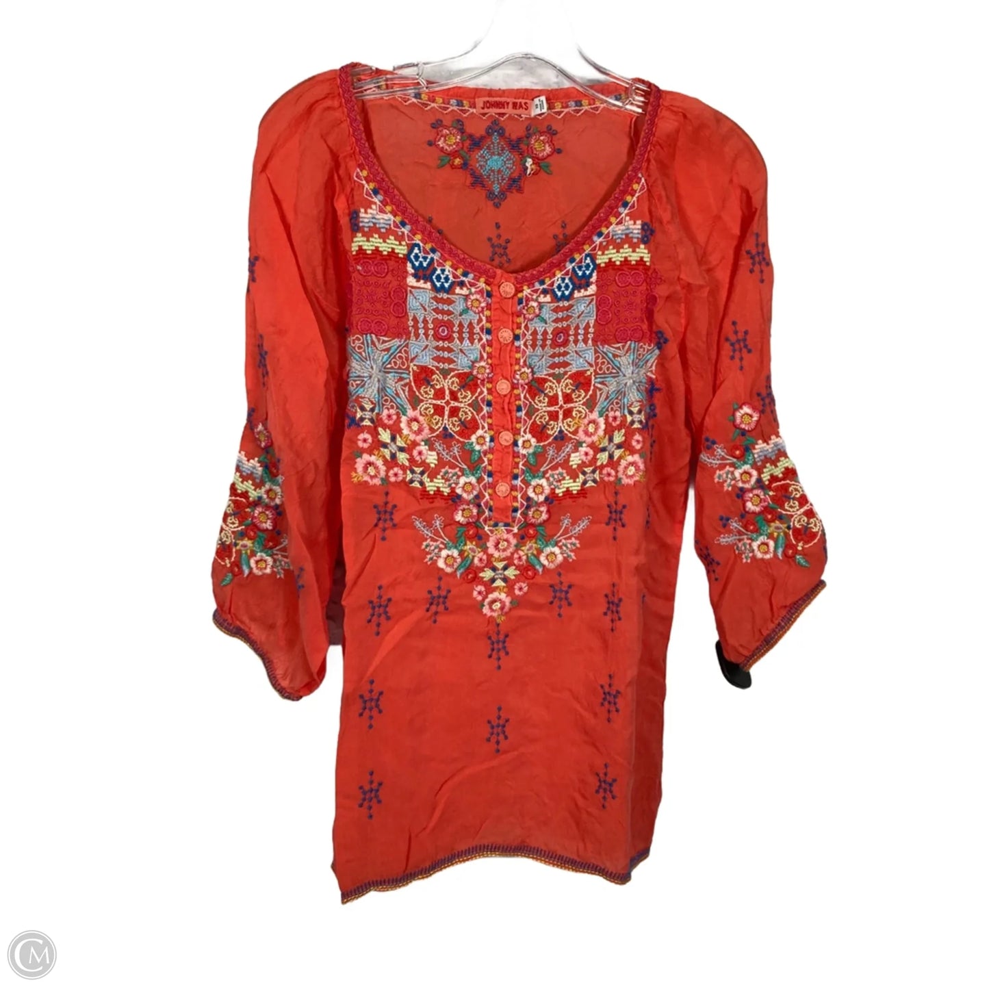 Blouse 3/4 Sleeve By Johnny Was In Orange, Size: Xs