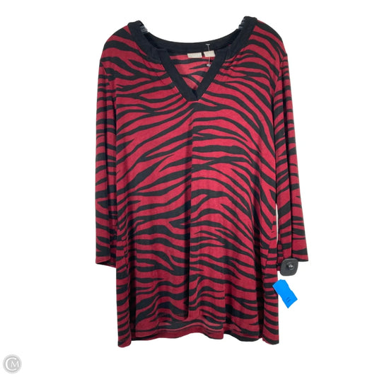 Top 3/4 Sleeve By Chicos In Black & Red, Size: L