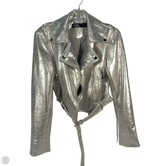 Jacket Moto By Zara In Silver, Size: Xs