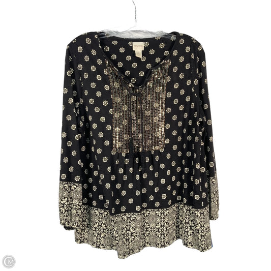 Top Long Sleeve By Chicos In Black & Cream, Size: M