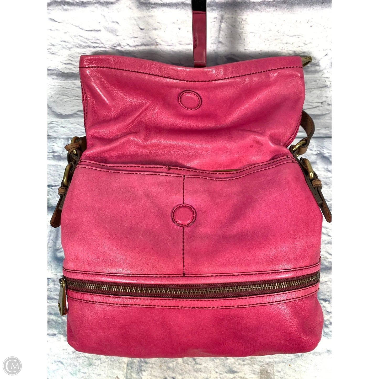 Handbag Leather By Fossil, Size: Large