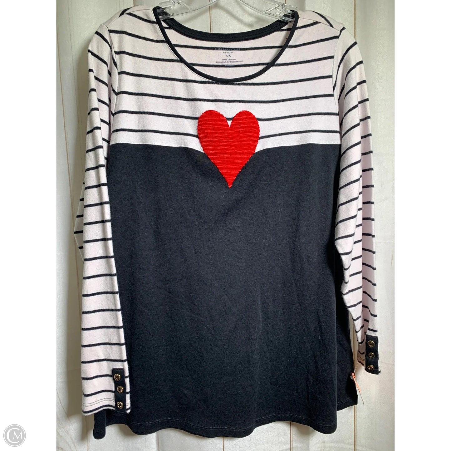Top Long Sleeve By Charter Club In Black & White, Size: L