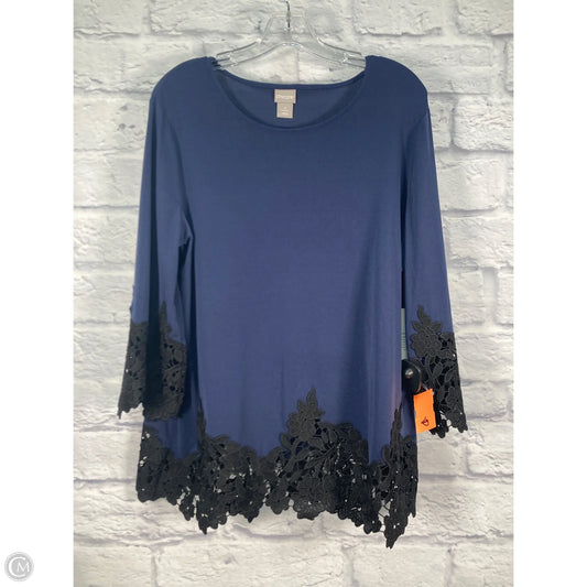 Top 3/4 Sleeve By Chicos In Black & Blue, Size: L