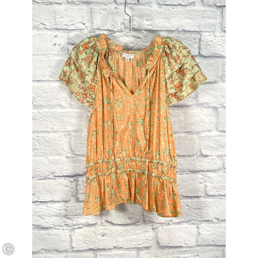 Blouse Short Sleeve By Current Air In Green & Orange, Size: L