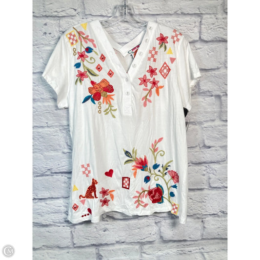 Top Short Sleeve By Johnny Was In Pink & White, Size: Xl