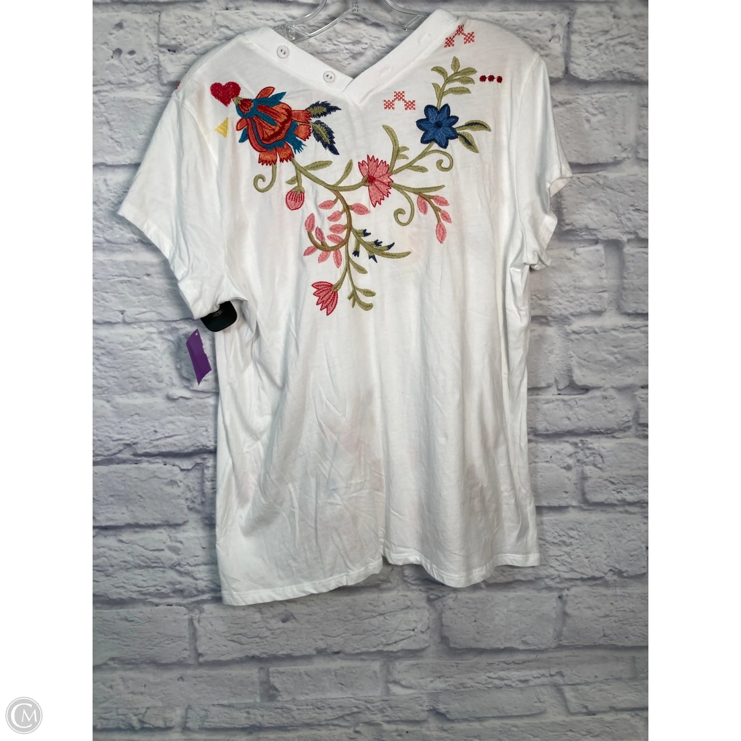 Top Short Sleeve By Johnny Was In Pink & White, Size: Xl