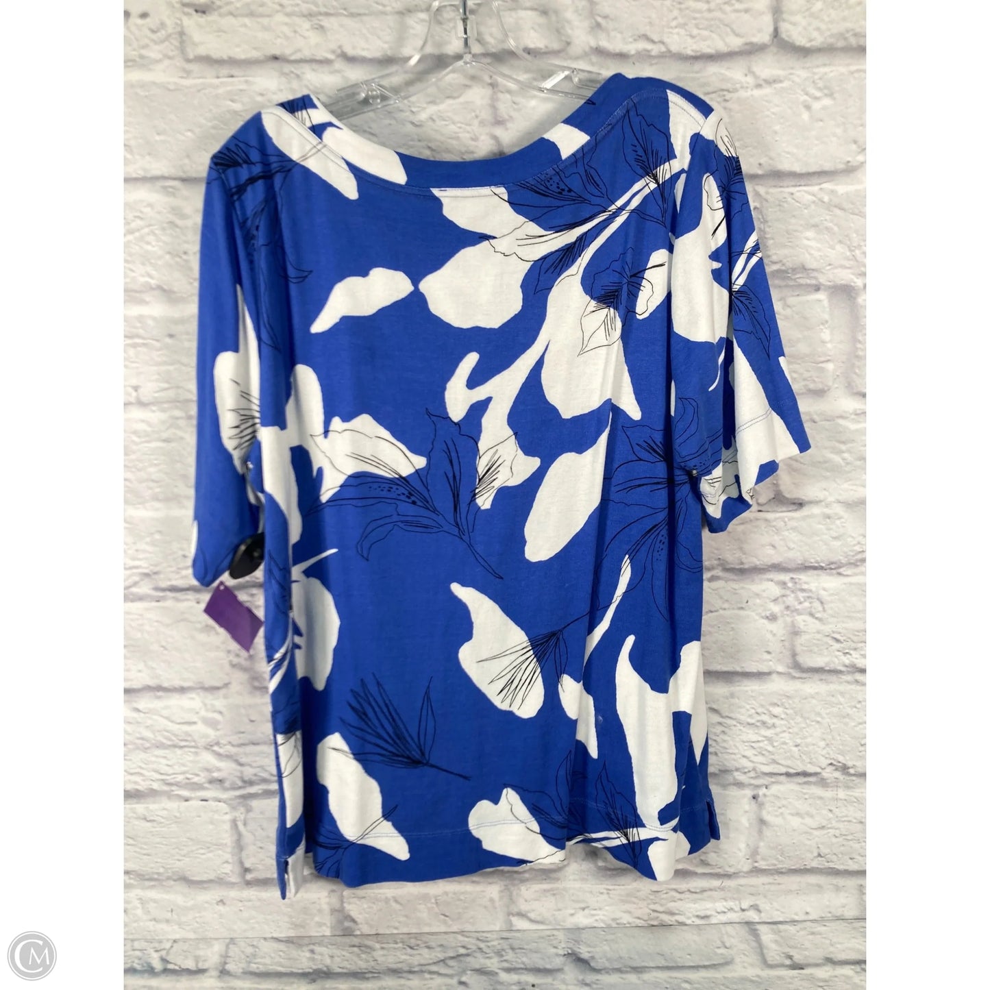 Top Short Sleeve By Chicos In Blue & White, Size: Xl