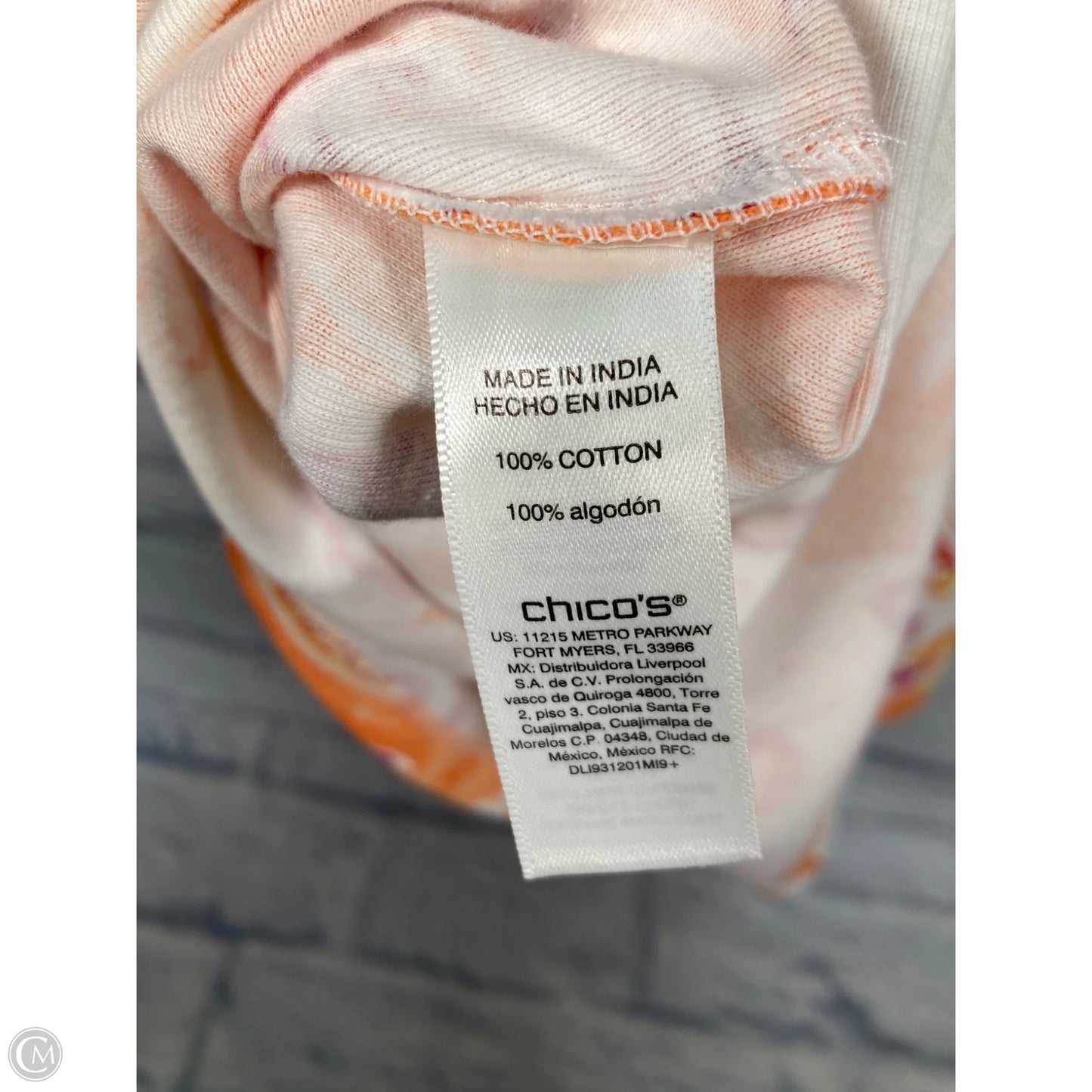 Top Short Sleeve By Chicos In Orange & White, Size: Xl