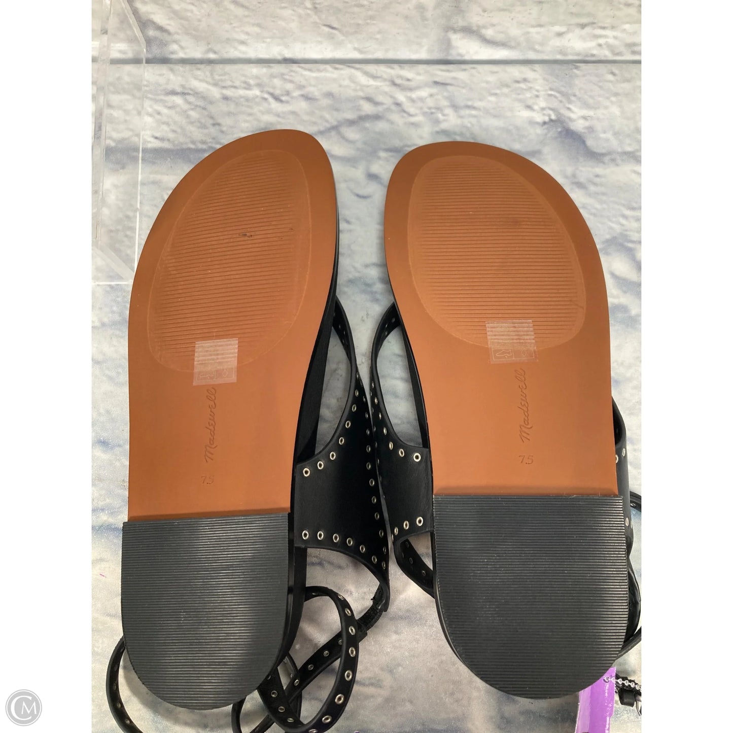 Sandals Flats By Madewell In Black & Silver, Size: 7.5