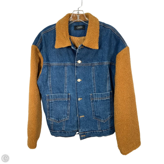 Jacket Denim By Cider In Blue & Brown, Size: L