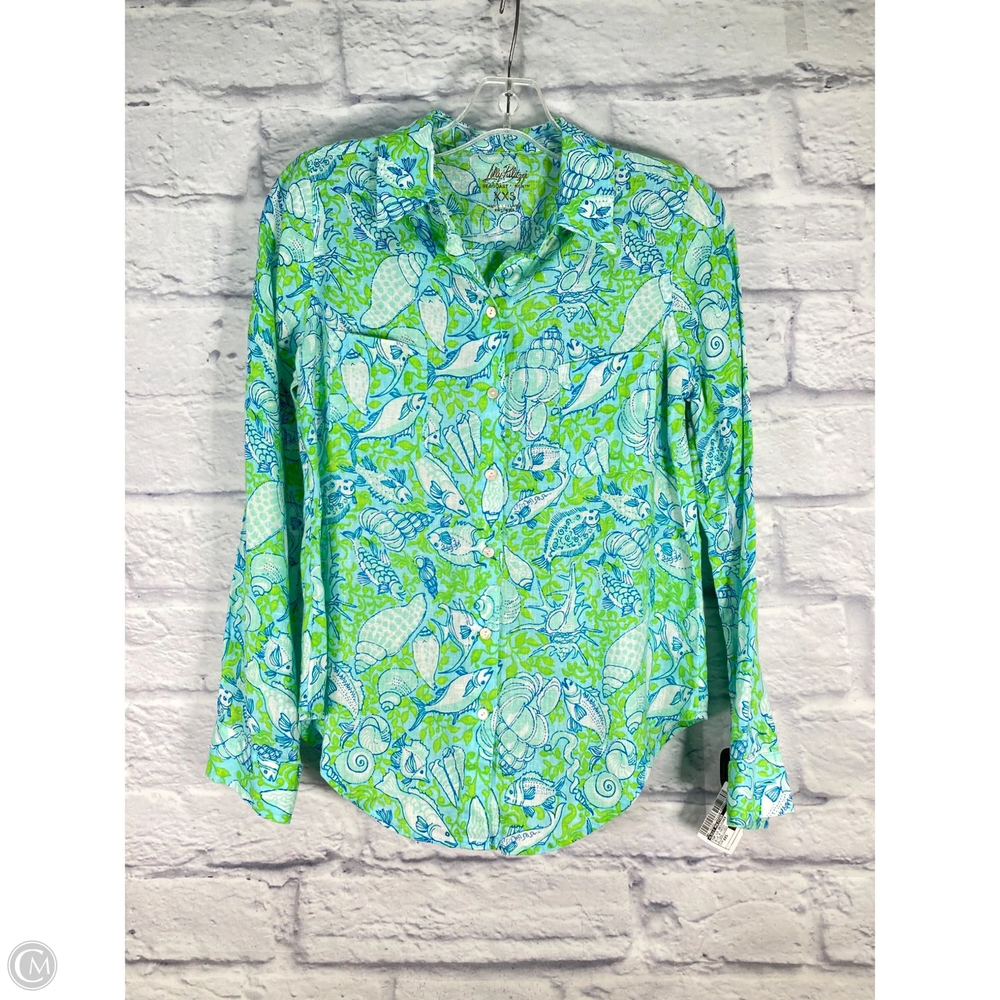 Top Long Sleeve Designer By Lilly Pulitzer In Blue & Green, Size: Xxs