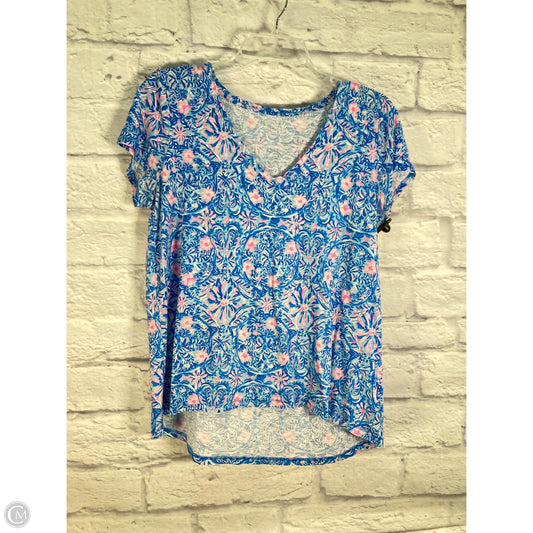 Top Short Sleeve Designer By Lilly Pulitzer In Blue & Pink, Size: M