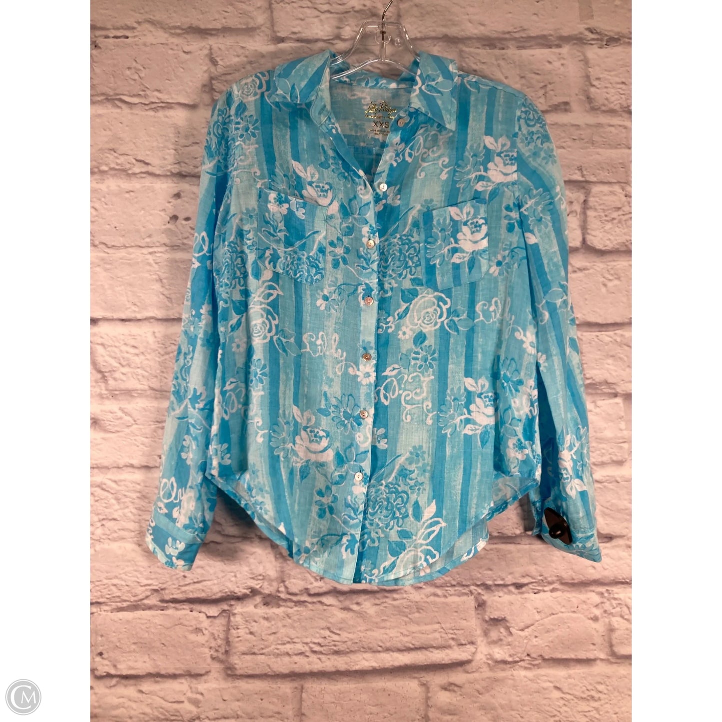 Top Long Sleeve Designer By Lilly Pulitzer In Blue & White, Size: Xxs