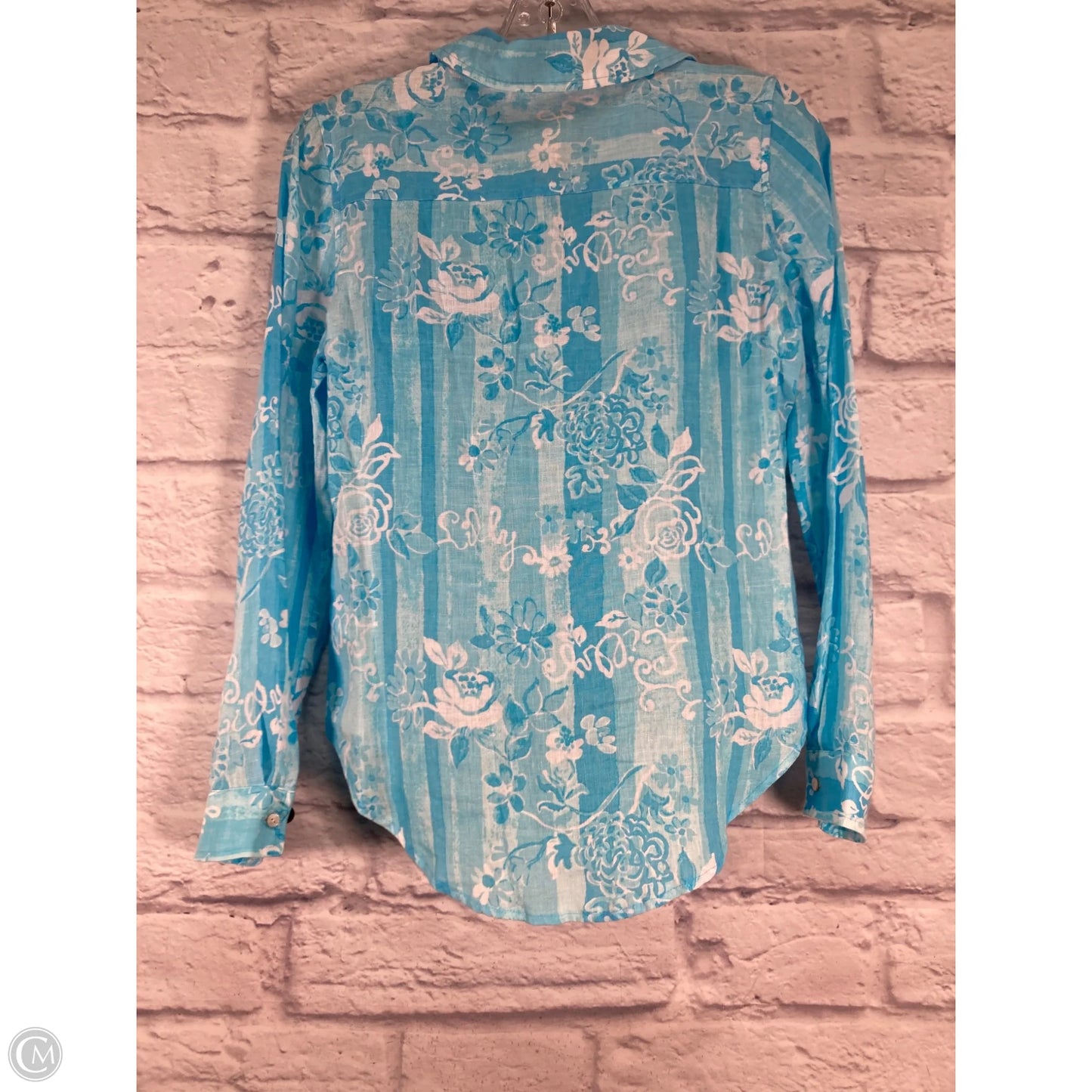 Top Long Sleeve Designer By Lilly Pulitzer In Blue & White, Size: Xxs