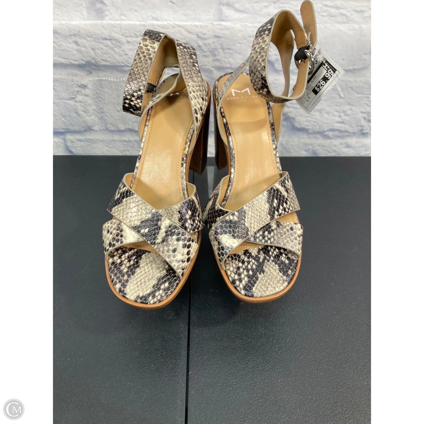 Sandals Heels Block By Marc Fisher In Snakeskin Print, Size: 8.5