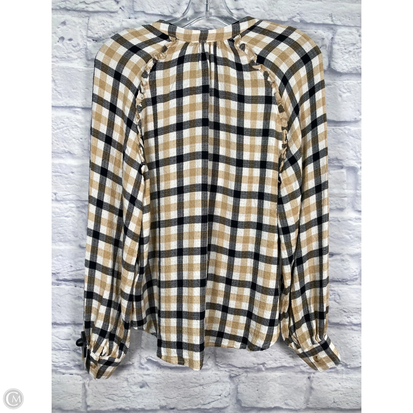 Top Long Sleeve By Pilcro In Black & Tan, Size: S
