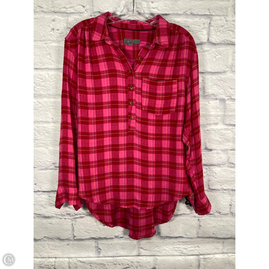 Top Long Sleeve By Anthropologie In Pink & Red, Size: S