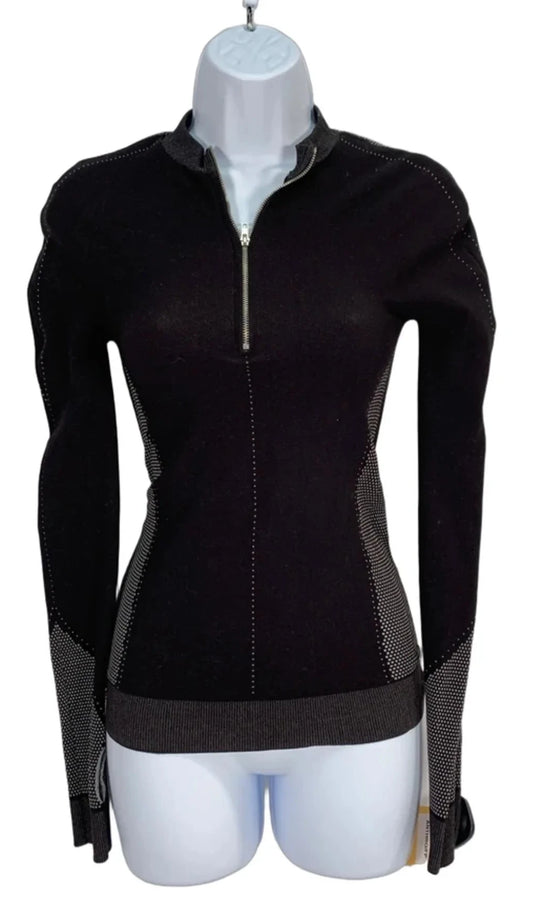 Athletic Top Long Sleeve Collar By Free People In Black & White, Size: S