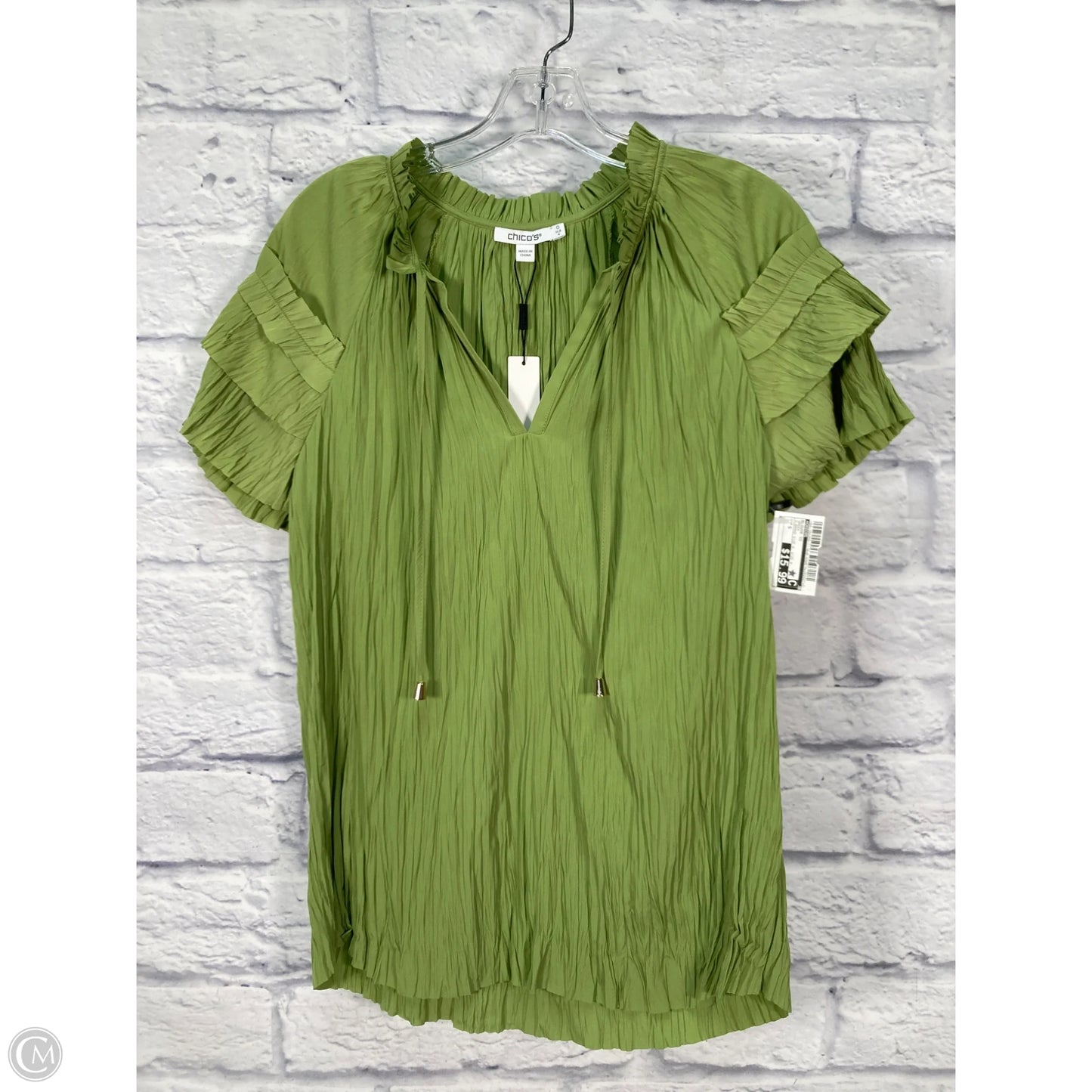 Blouse Short Sleeve By Chicos In Green, Size: S