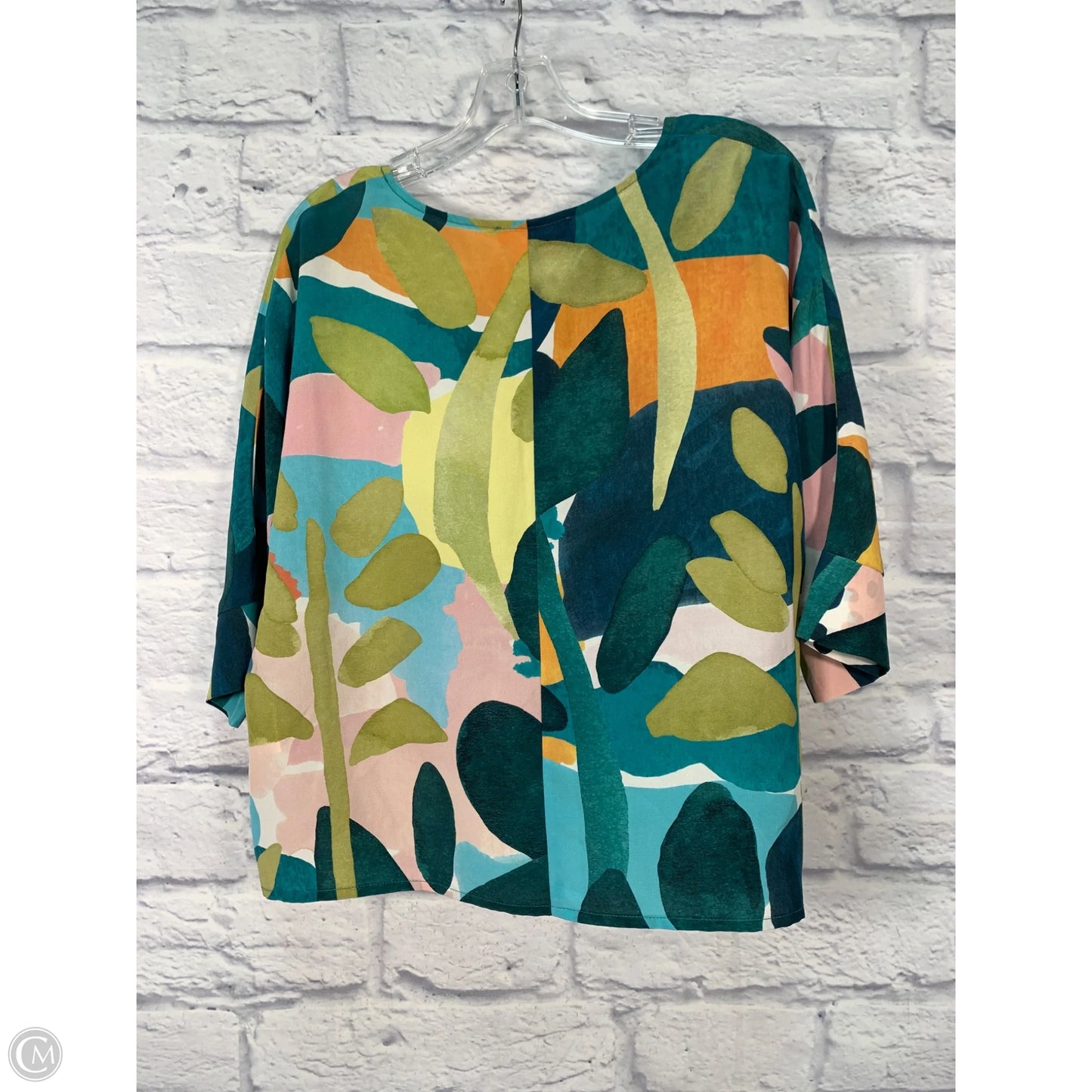 Blouse Short Sleeve By Anthropologie In Green & Pink, Size: S