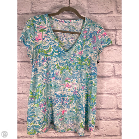 Top Short Sleeve Designer By Lilly Pulitzer In Blue & Pink, Size: M