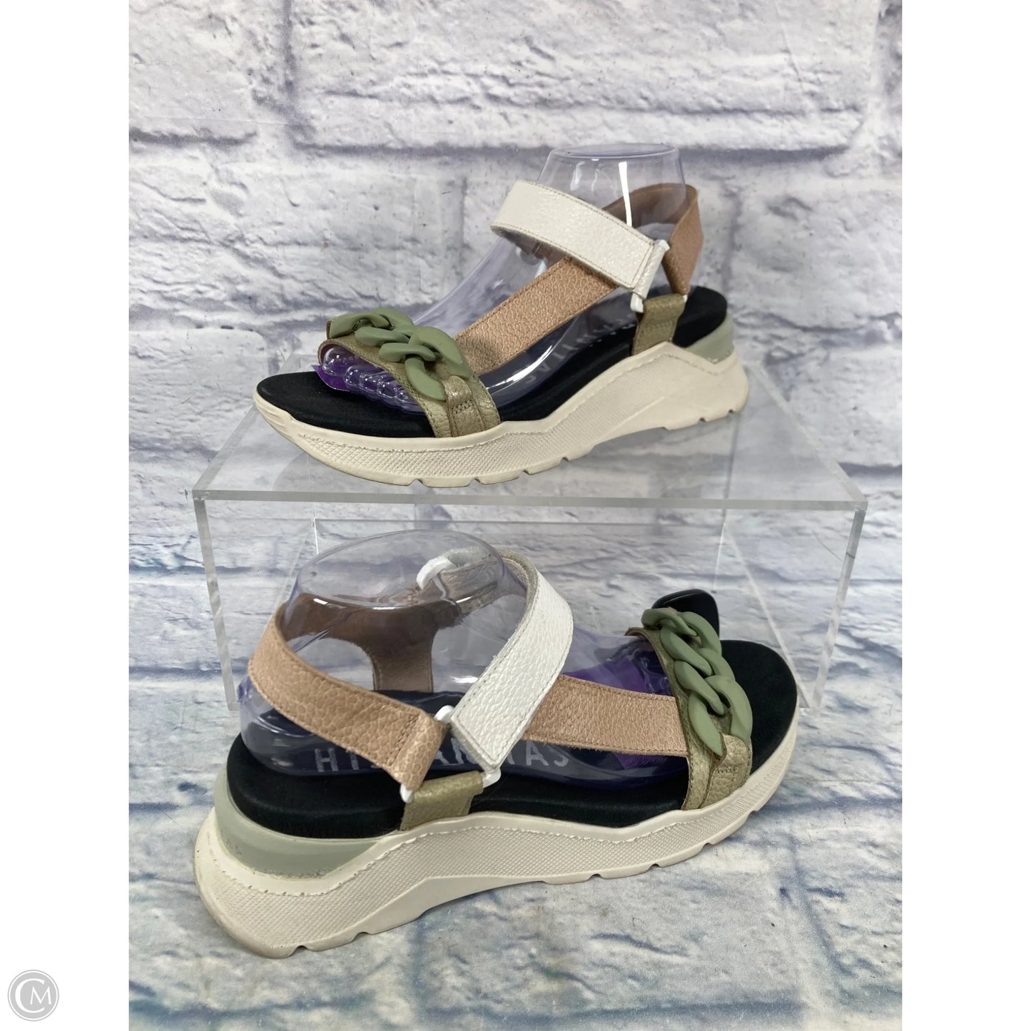 Sandals Heels Platform By Clothes Mentor In Green & Tan, Size: 8.5