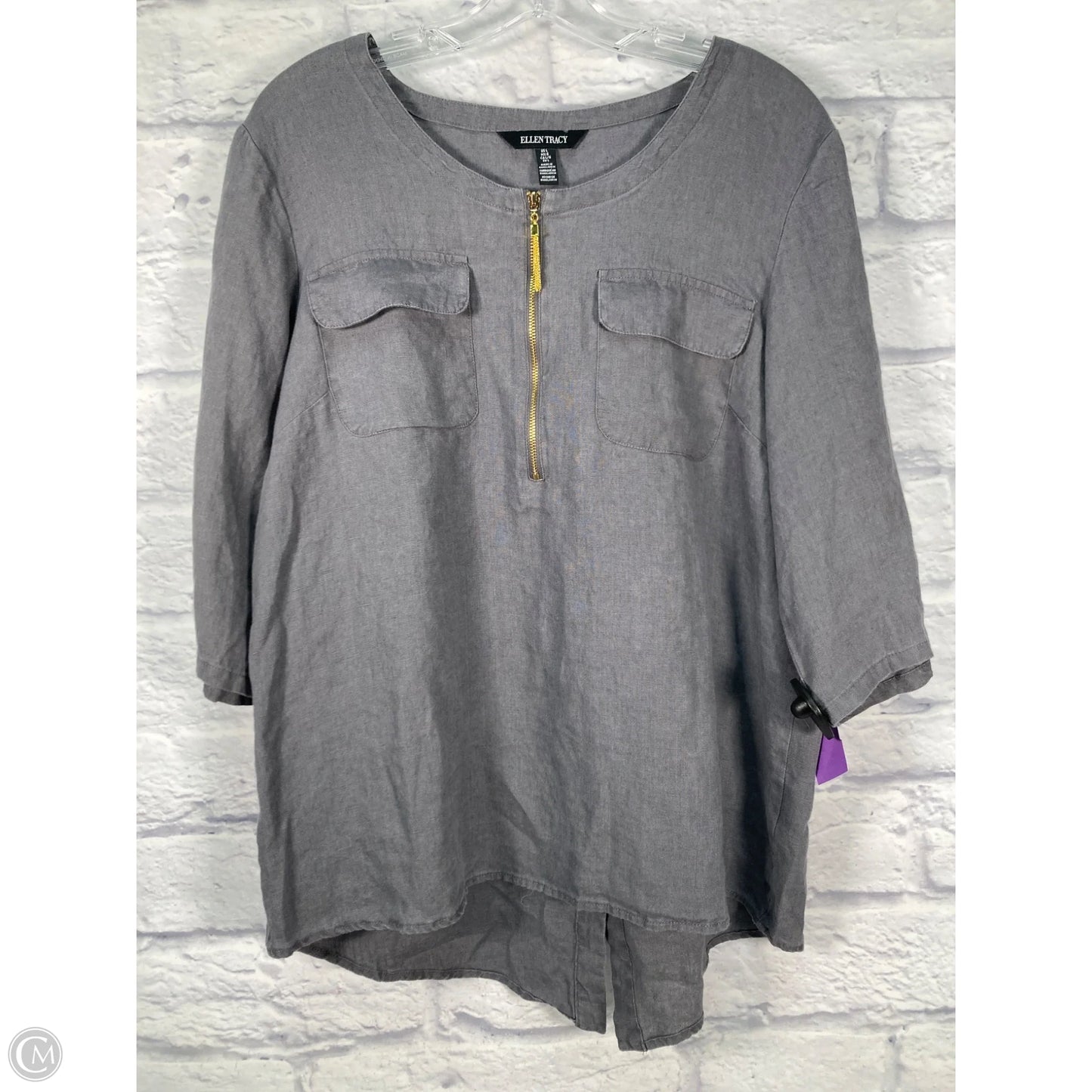 Tunic 3/4 Sleeve By Ellen Tracy In Grey, Size: L