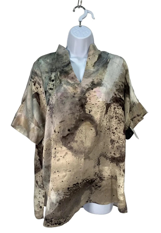 Top Short Sleeve Designer By Lafayette 148 In Ivory, Size: S
