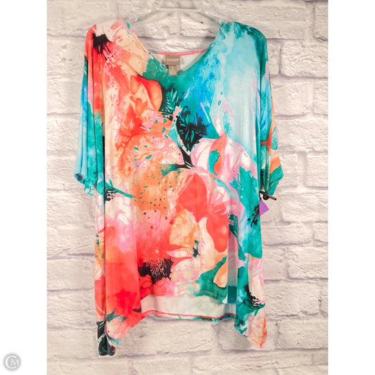 Top Short Sleeve By Chicos In Green & Orange, Size: Xl