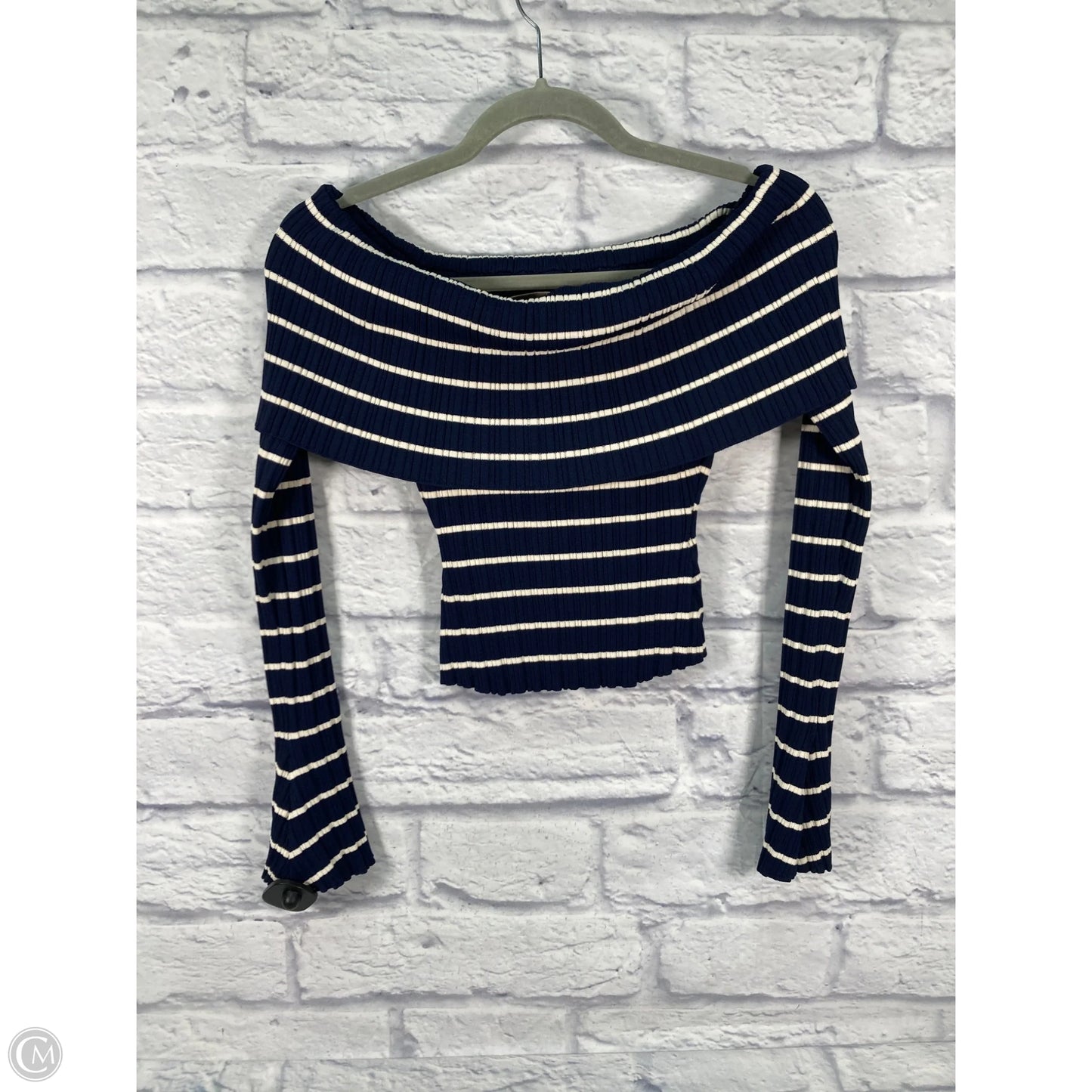 Top Long Sleeve By Meshki In Blue & White, Size: M