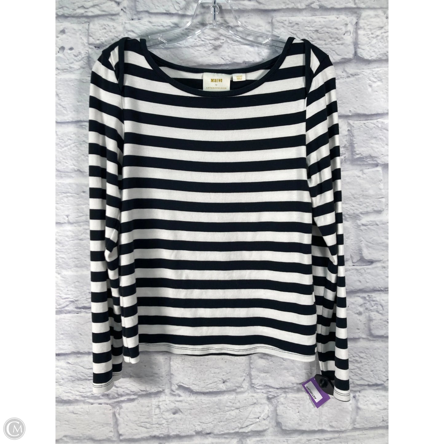 Top Long Sleeve By Maeve In Black & White, Size: L
