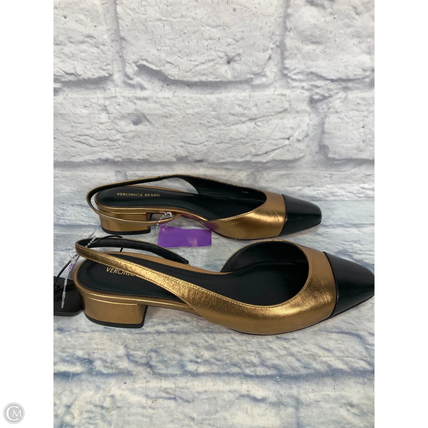 Shoes Heels Block By Veronica Beard In Black & Gold, Size: 7.5