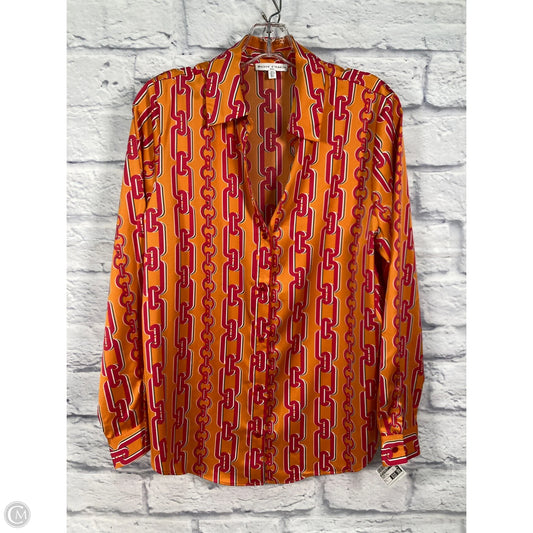 Blouse Long Sleeve By Maison Damelie In Orange & Pink, Size: L